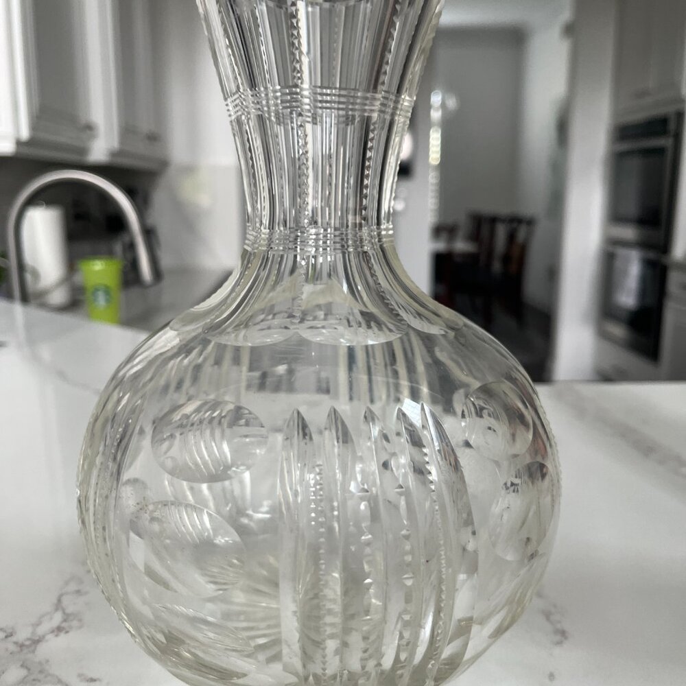 Crystal Water Pitcher or Wine Decanter – Beautiful Detail, Pre-Owned